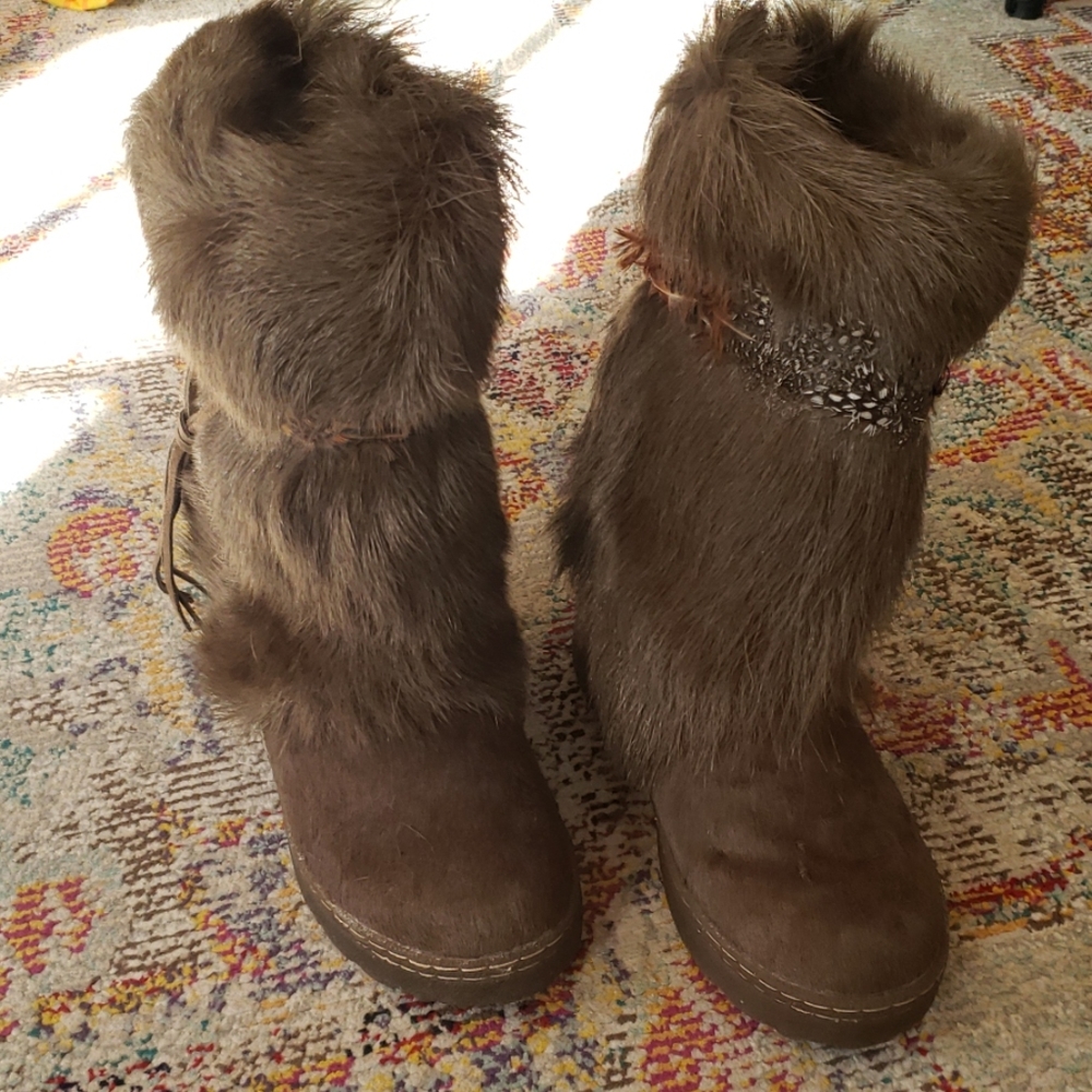 BearPaw Faux Fur Boots with Suede Toggle
